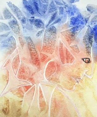 Aquarelle Palette mit bunten Farben und Pinsel in verschiedenen Größen.